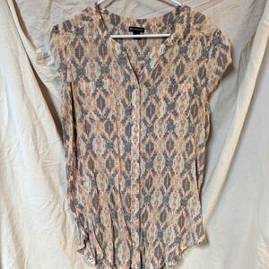 Ikat Print Button Front Blouse